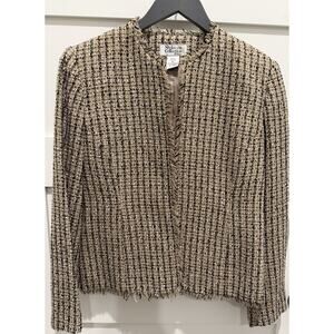 Style & Company Women's 8P Tan Black Pink White Tweed Blazer Jacket Frayed